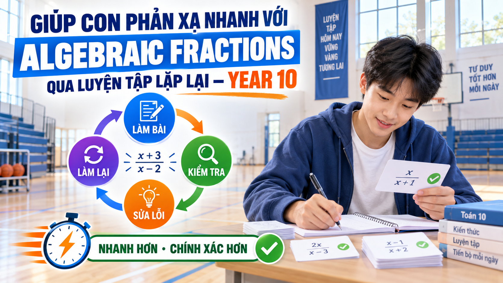 5. Giúp con phản xạ nhanh với Algebraic Fractions qua luyện tập lặp lại – Year 10