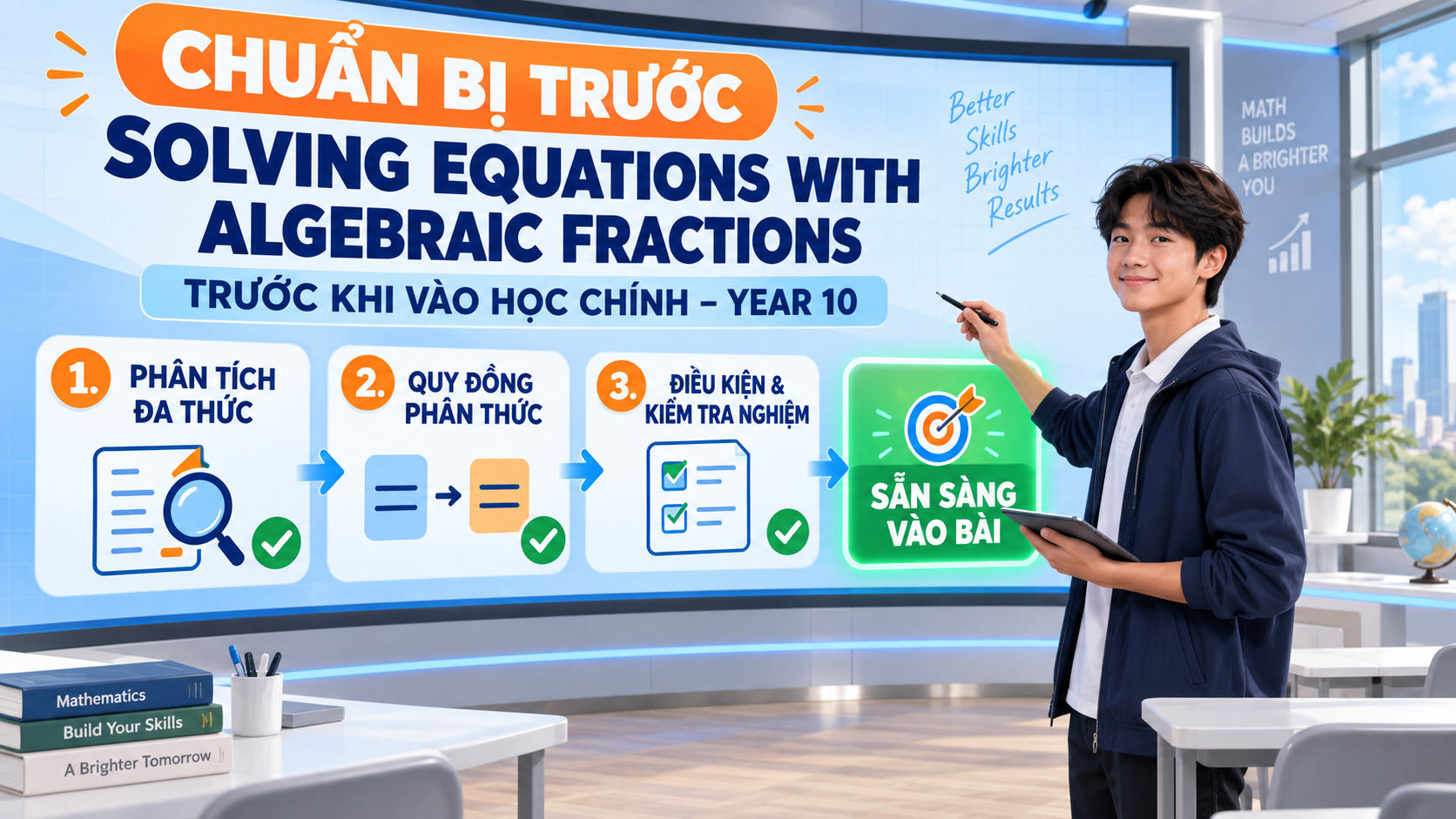 9. Chuẩn bị trước Solving Equations with Algebraic Fractions trước khi vào học chính – Year 10