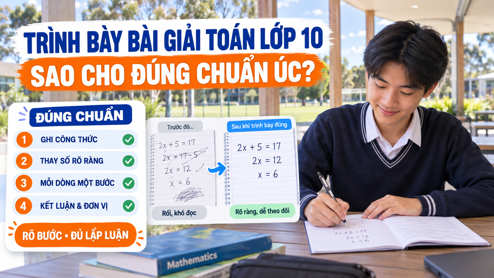1. Trình bày bài giải Toán lớp 10 sao cho đúng chuẩn Úc