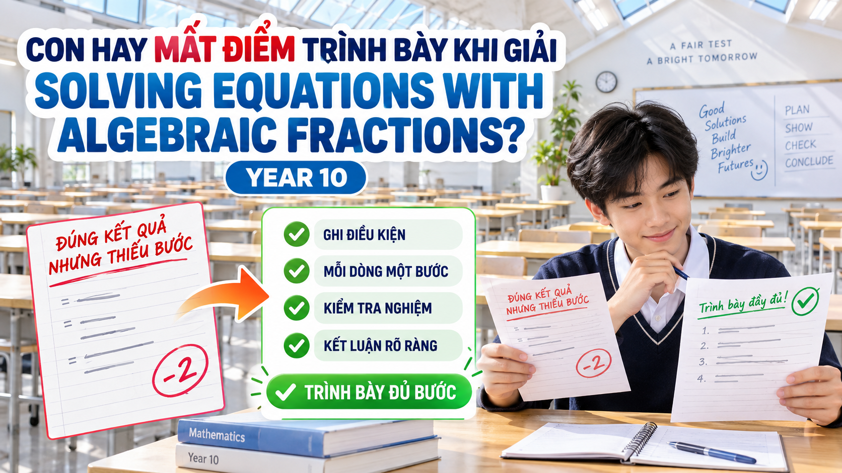 3. Con hay mất điểm trình bày khi giải Solving Equations with Algebraic Fractions? – Year 10